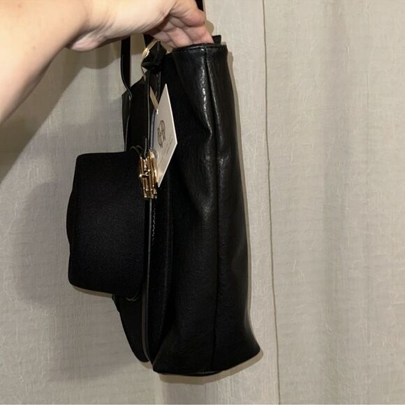 HOH Black 6181 Pleather Tote Bag and Black Fedora Hat Gift Set - Picture 5 of 16